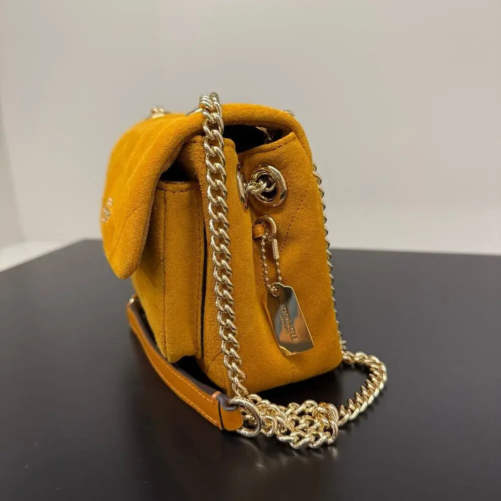 NEW‼️Coach Elodie Crossbody Bag 18 With Quilting CEU18 suede/Gold/Marigold